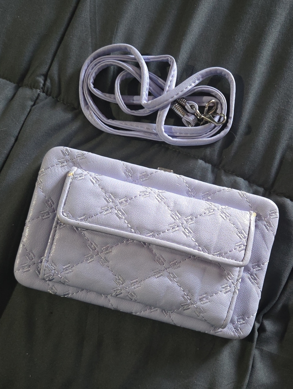 Quilted Lilac Crossbody Clutch with Removable Strap